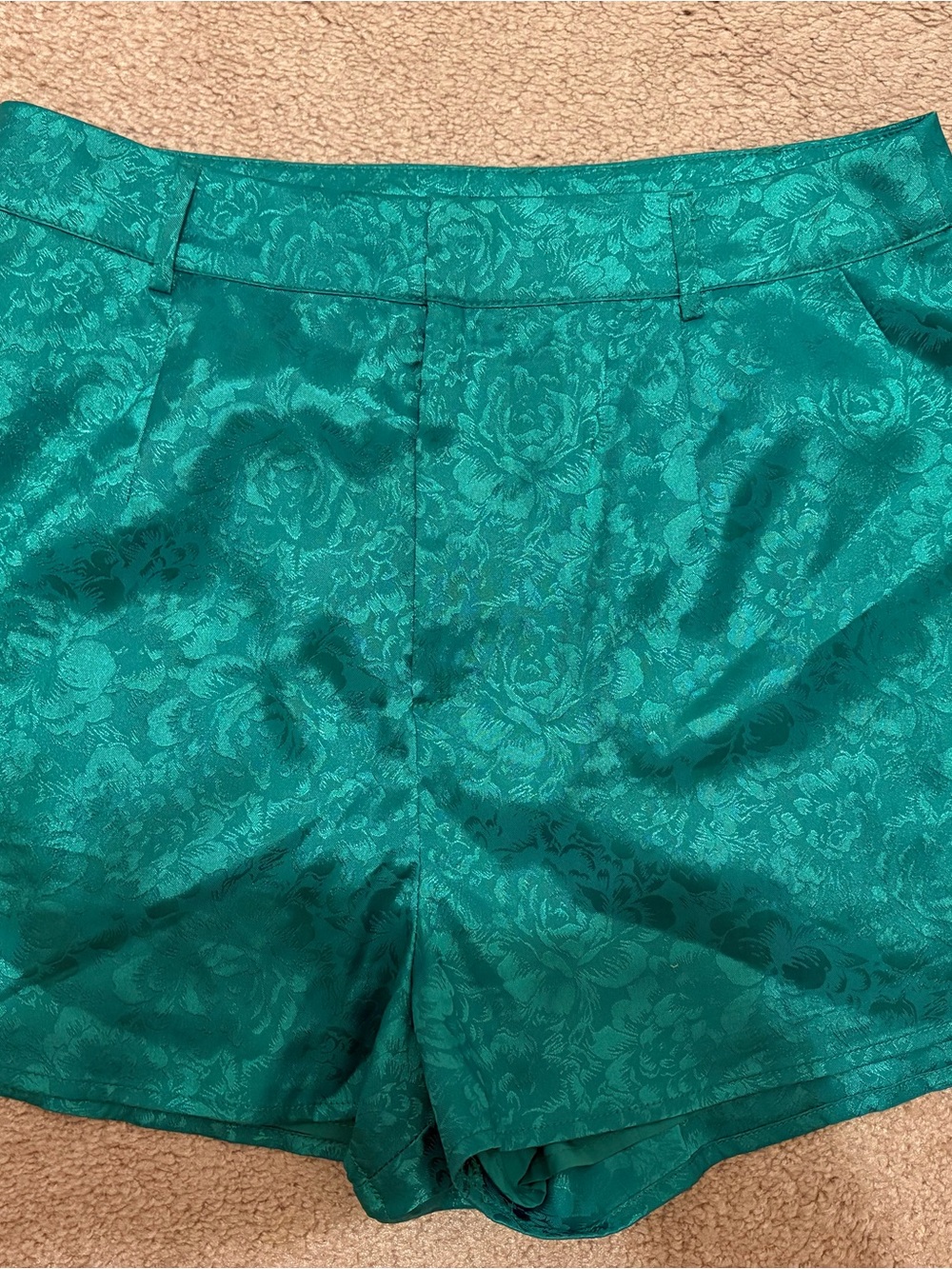 12TH TRIBE Emerald Green Floral Jacquard Halter Crop Top & Shorts Set - Picture 4 of 8